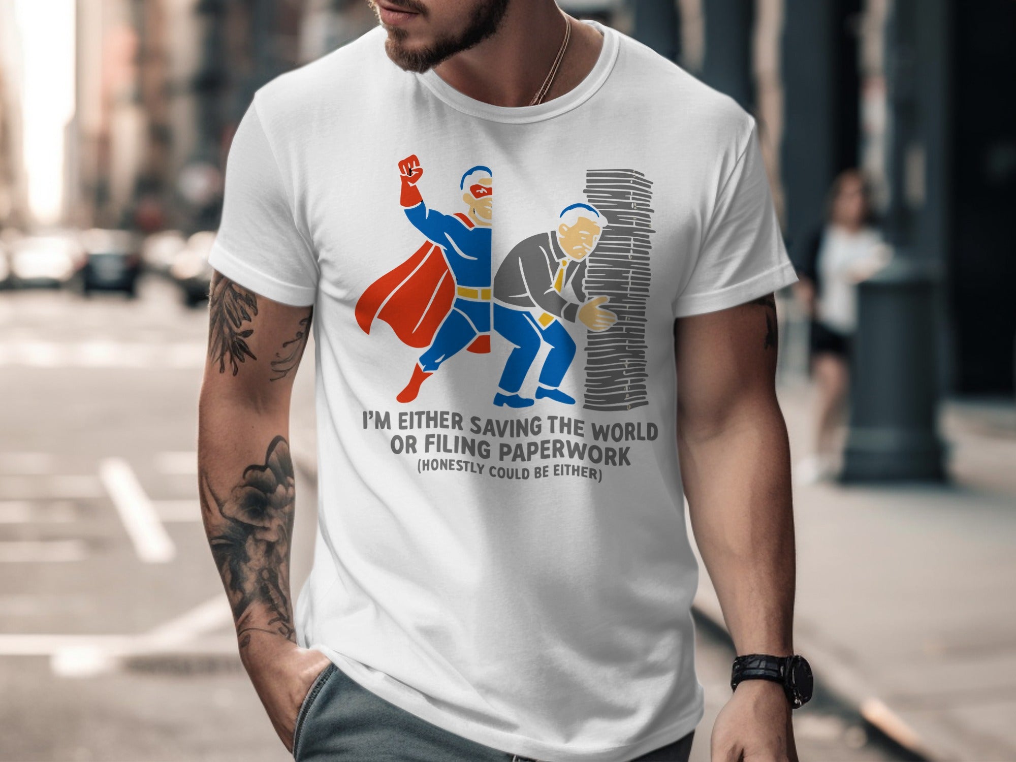 Saving the World or Filing Paperwork T-shirt product type
