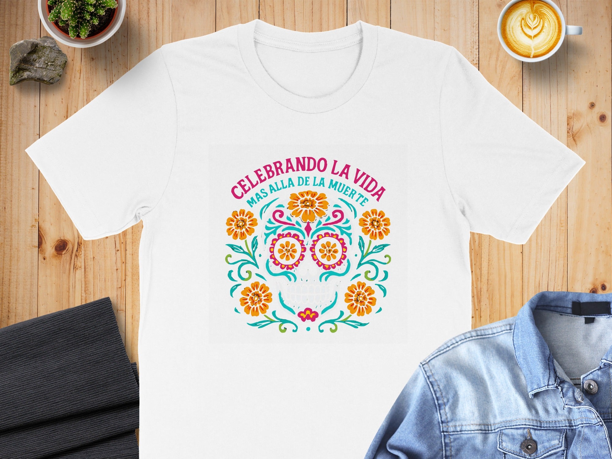 Celebrando La Vida Colorful Skull Themed T-Shirt Product