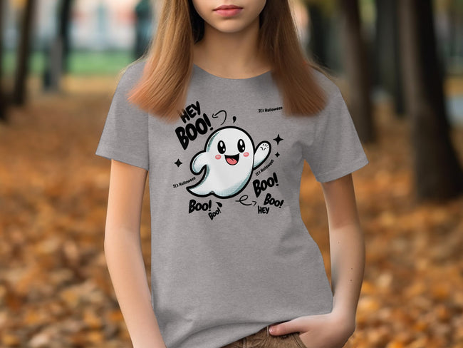 Cute Hey Boo Ghost Graphic Design T-Shirt apparel product