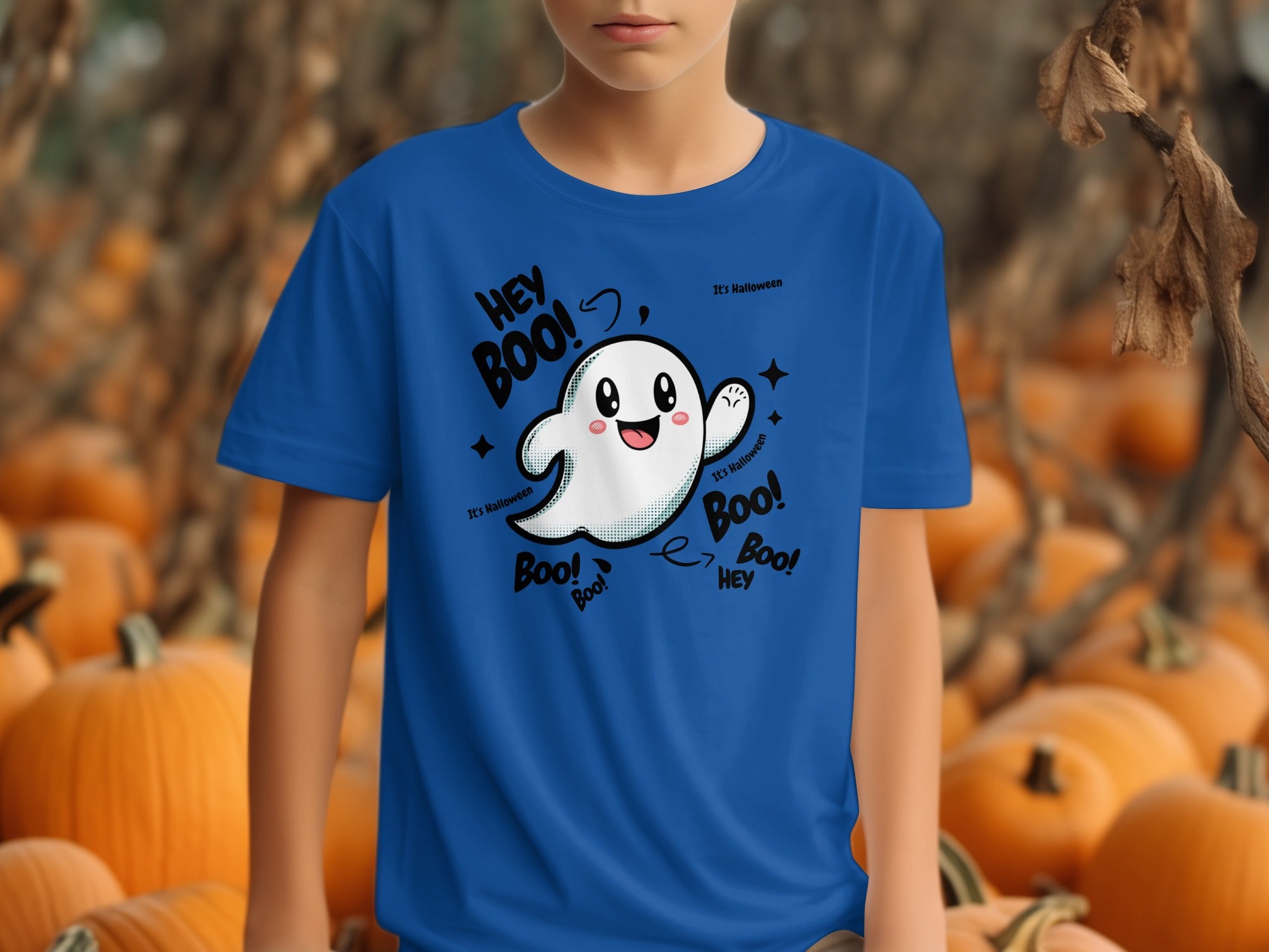 Hey Boo Ghost Design Blue Halloween Kids T-Shirt product type