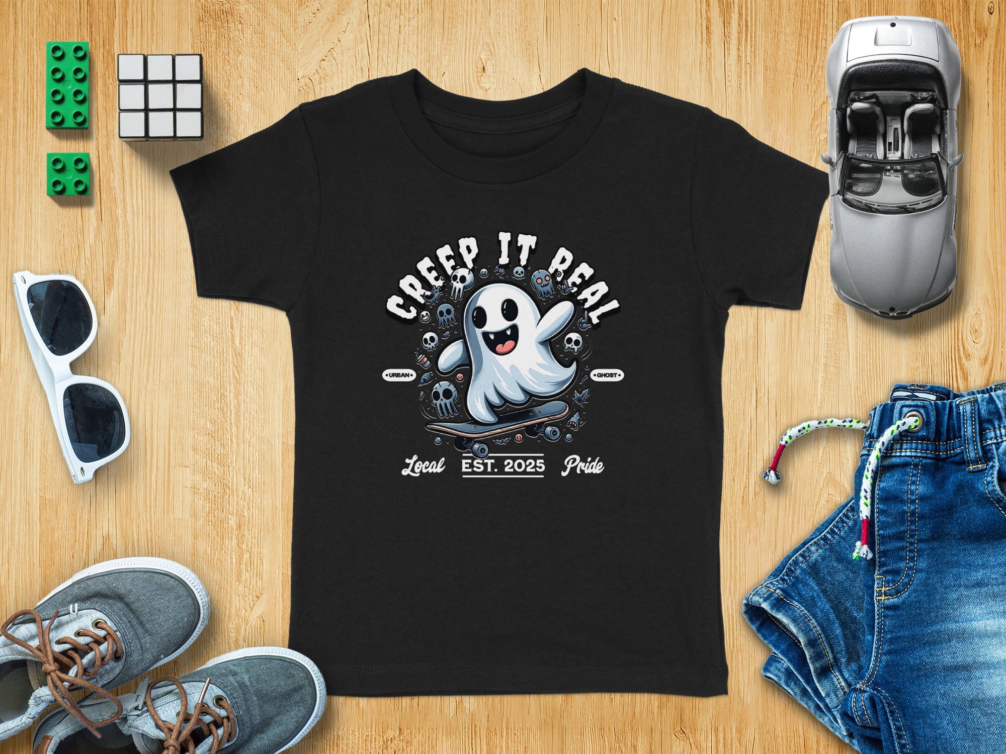 Creep It Real Ghost on Skateboard Urban Ghost T-Shirt