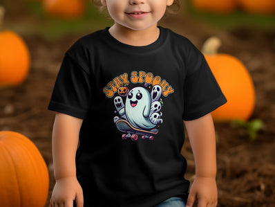 Stay Spooky Ghost and Pumpkin Skateboard Halloween T-Shirt