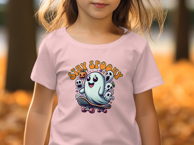 Stay Spooky Ghost and Pumpkin Skateboard Halloween T-Shirt