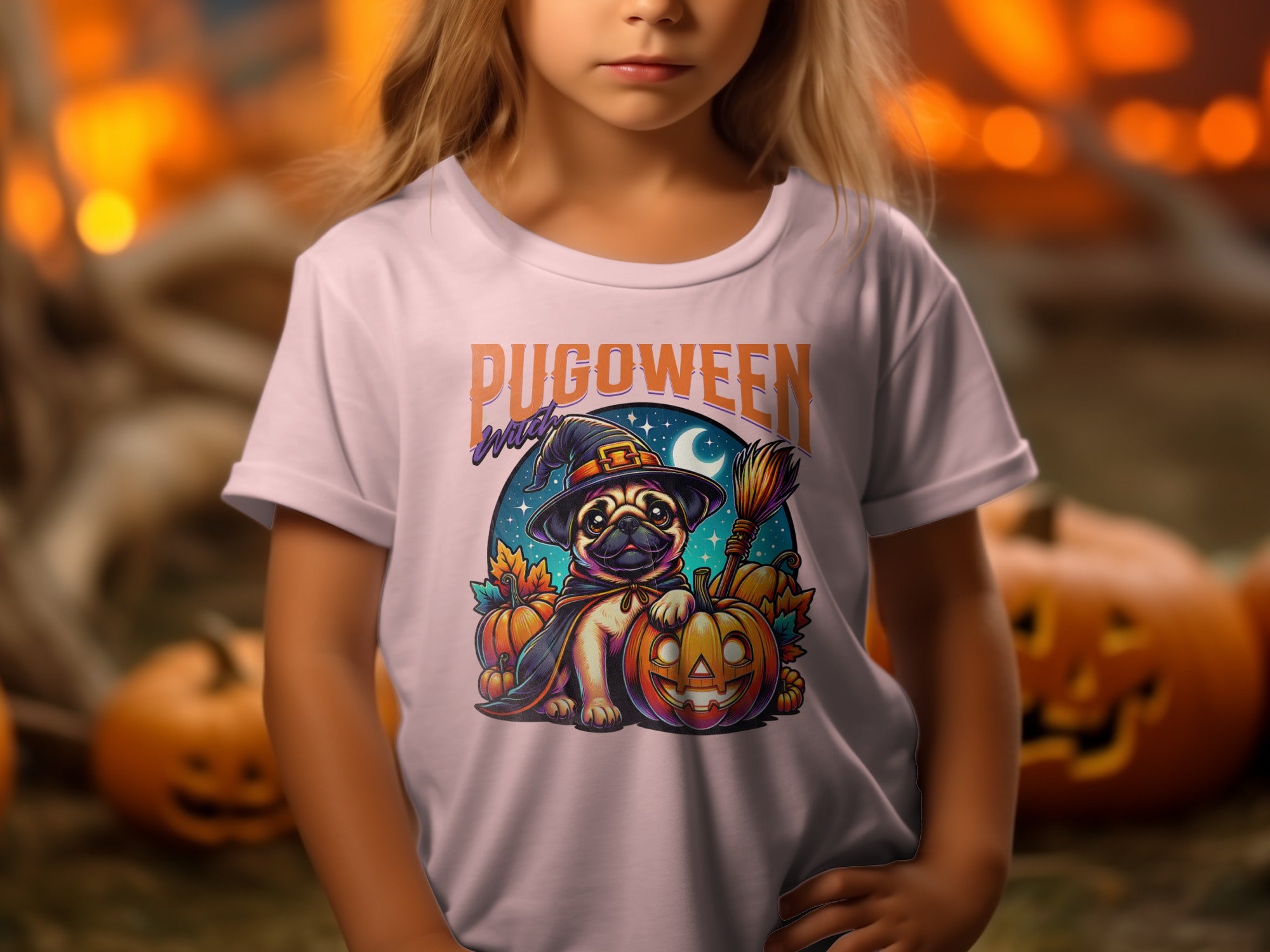 Pugoween Witch Halloween Design Cute Pug Puppy T-Shirt