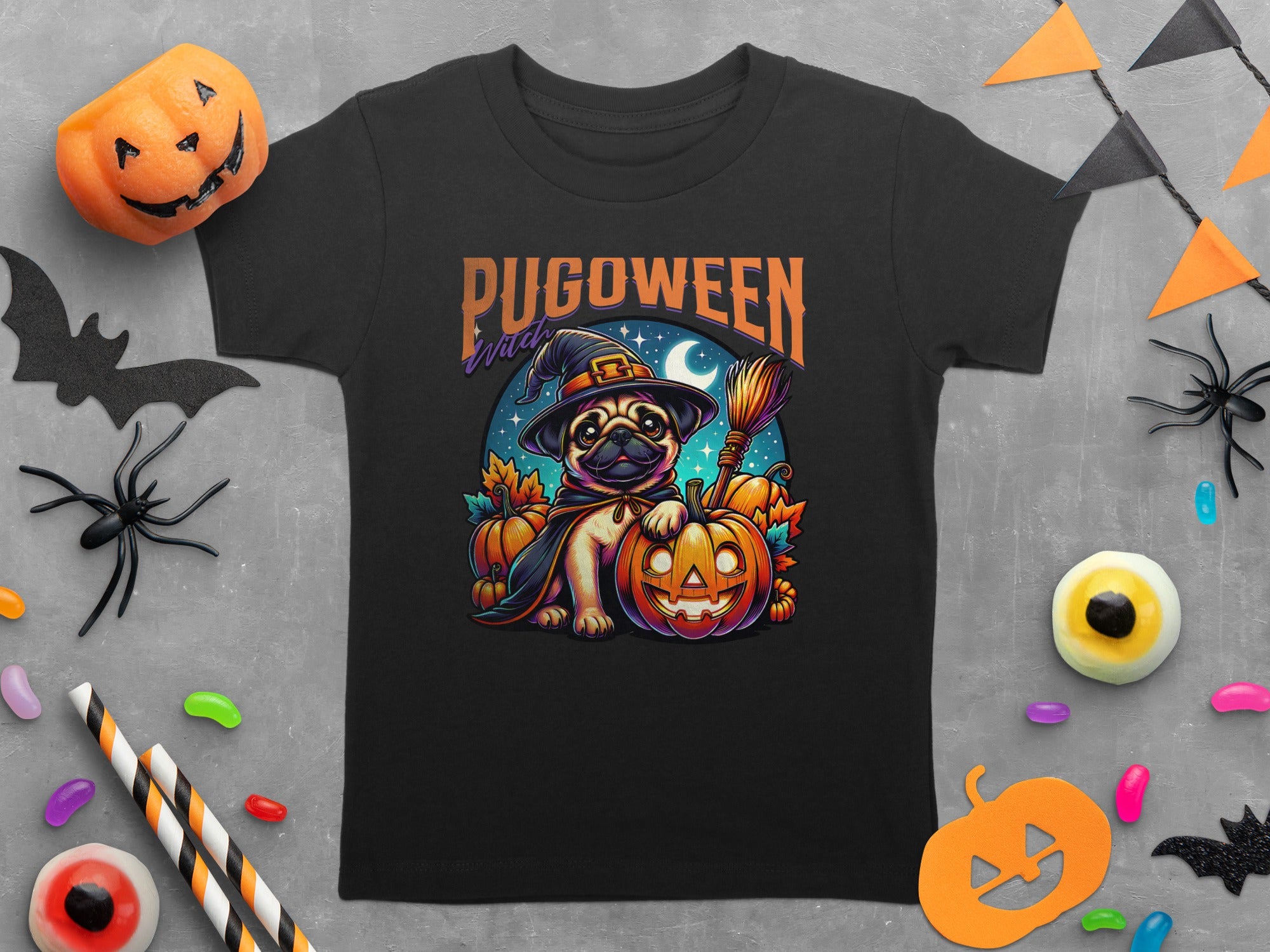 Pugoween Witch Halloween Design Cute Pug Puppy T-Shirt