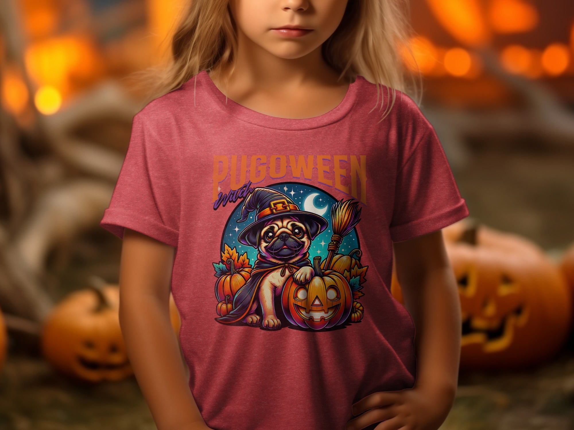 Pugoween Witch Halloween Design Cute Pug Puppy T-Shirt