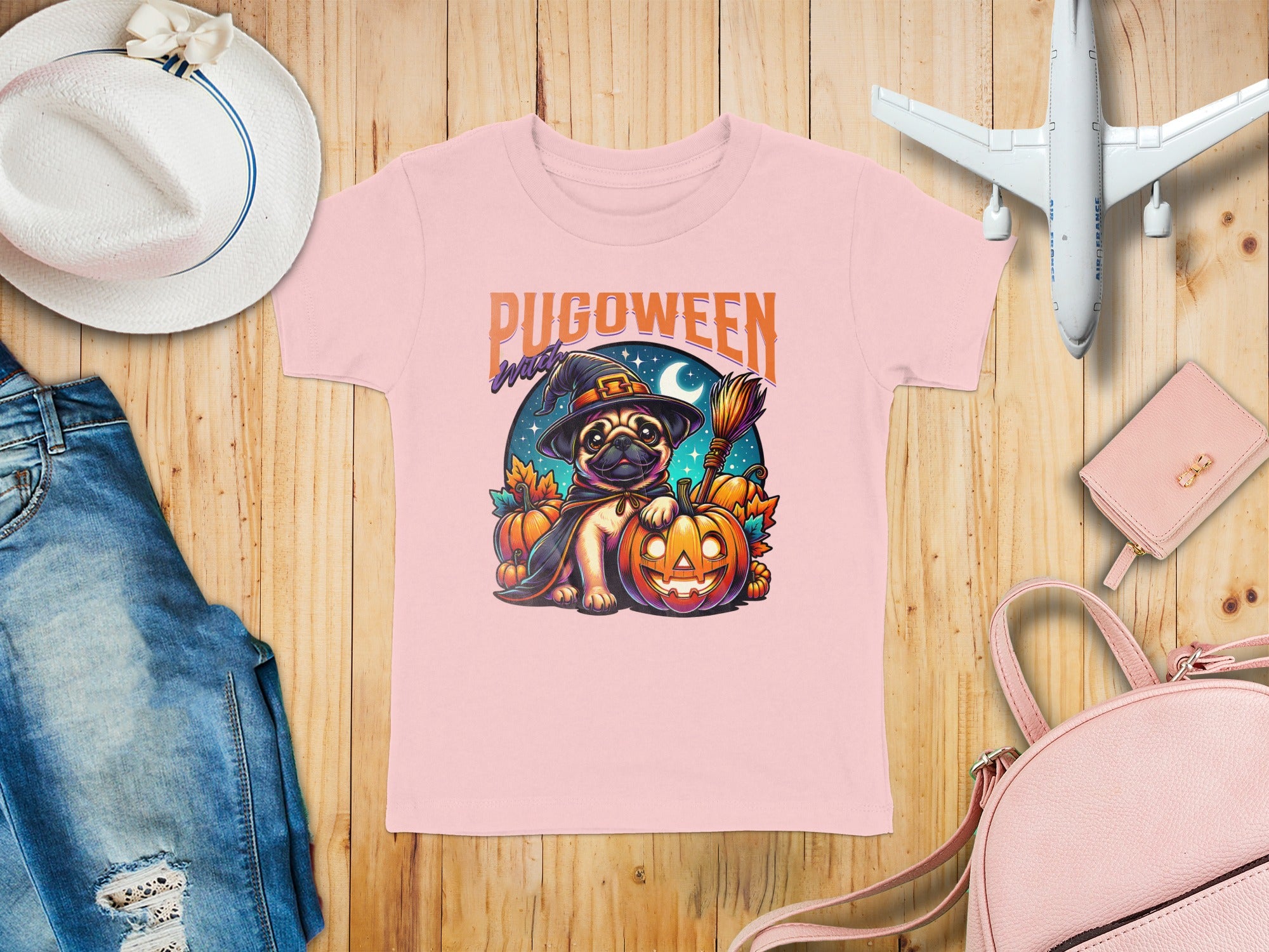 Pugoween Witch Halloween Design Cute Pug Puppy T-Shirt
