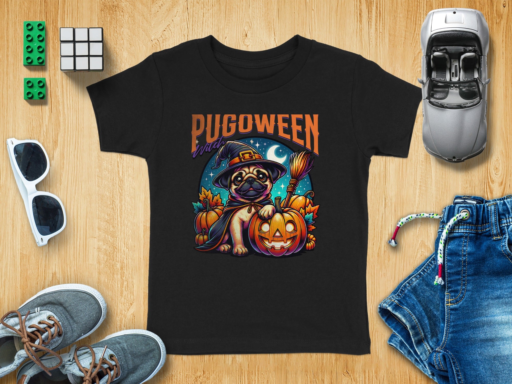 Pugoween Witch Halloween Design Cute Pug Puppy T-Shirt