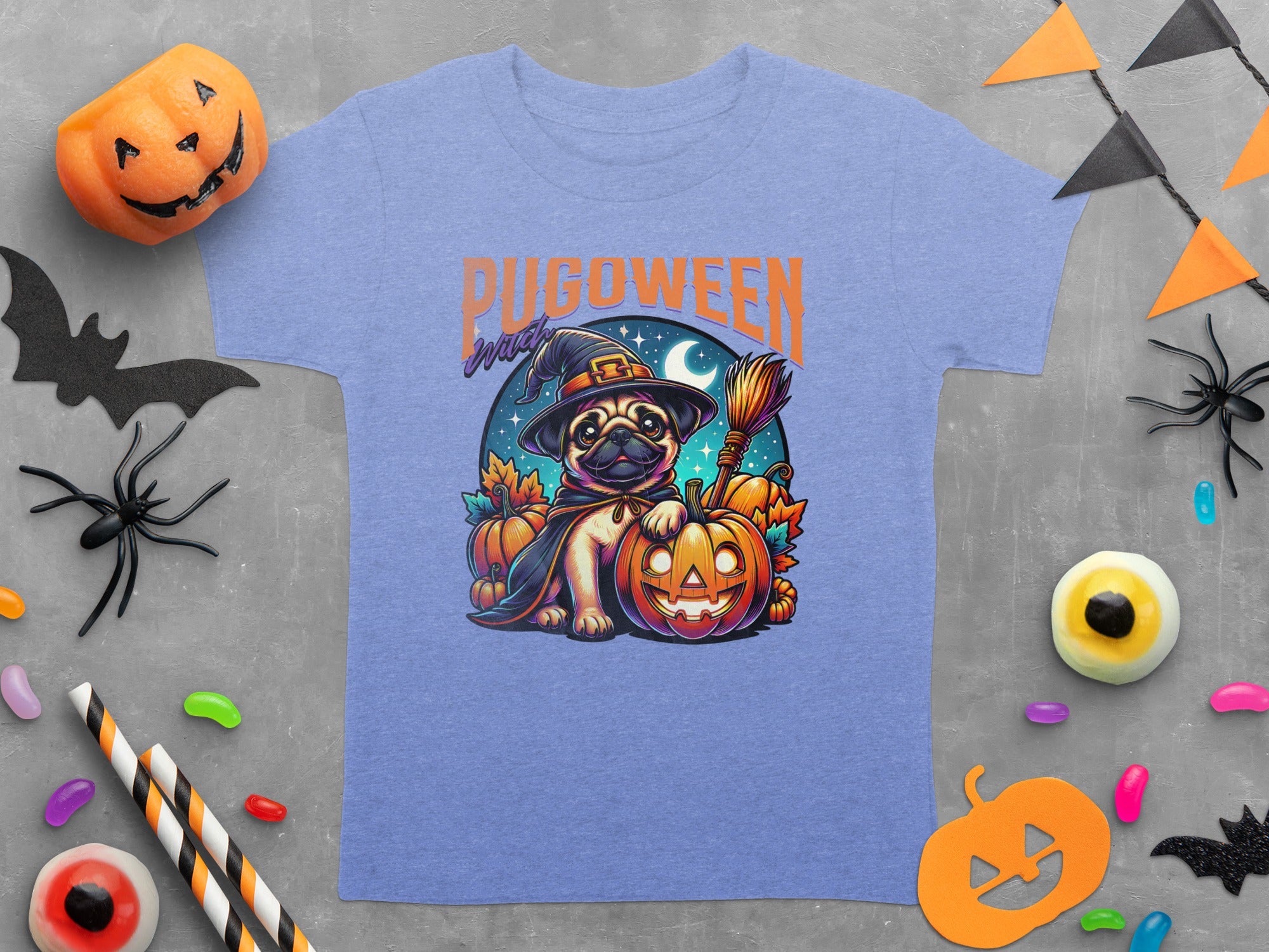 Pugoween Witch Halloween Design Cute Pug Puppy T-Shirt