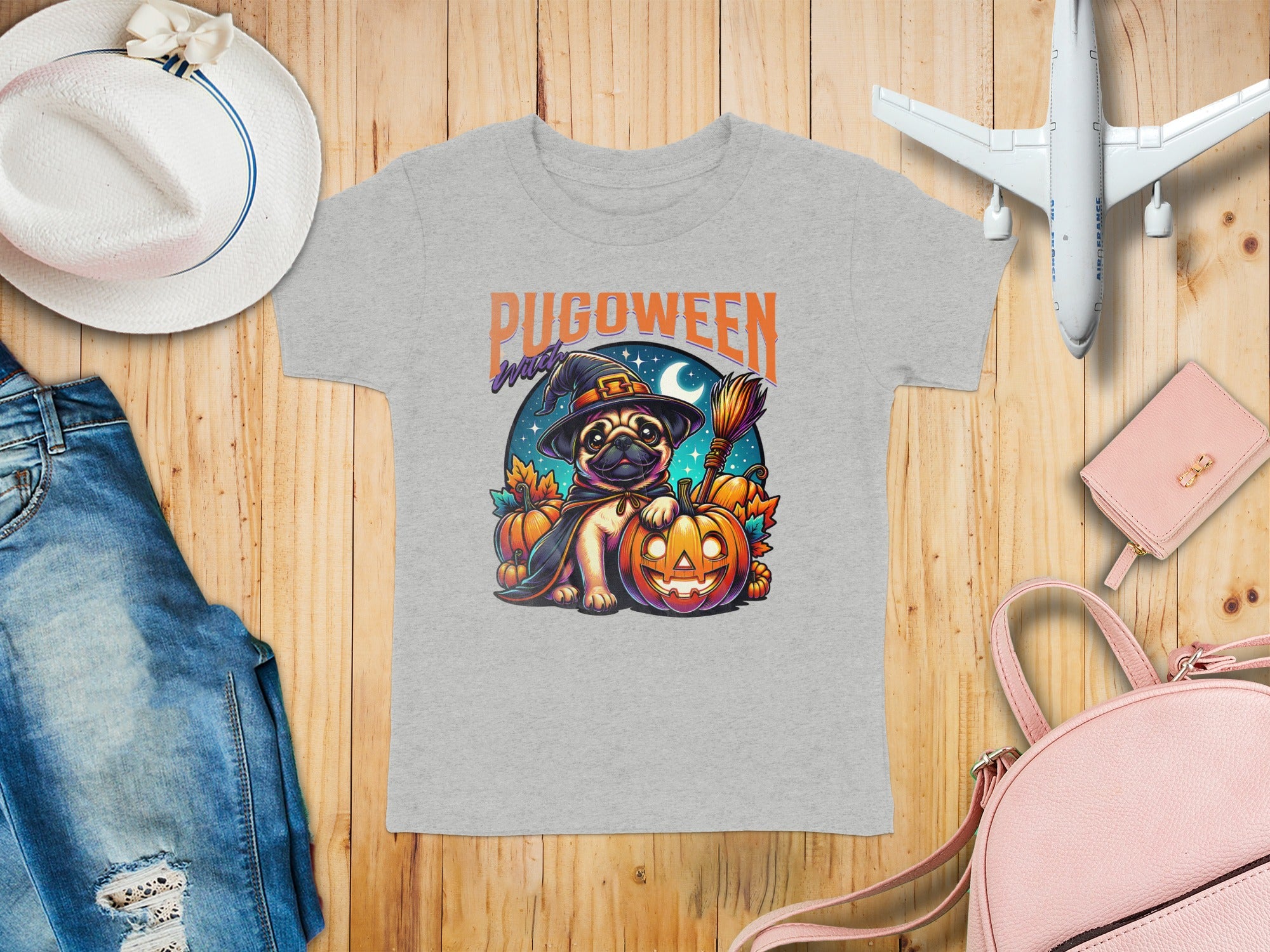 Pugoween Witch Halloween Design Cute Pug Puppy T-Shirt