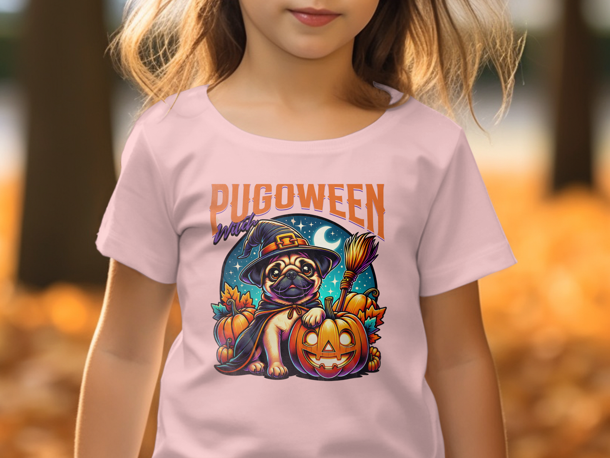 Pugoween Witch Halloween Design Cute Pug Puppy T-Shirt