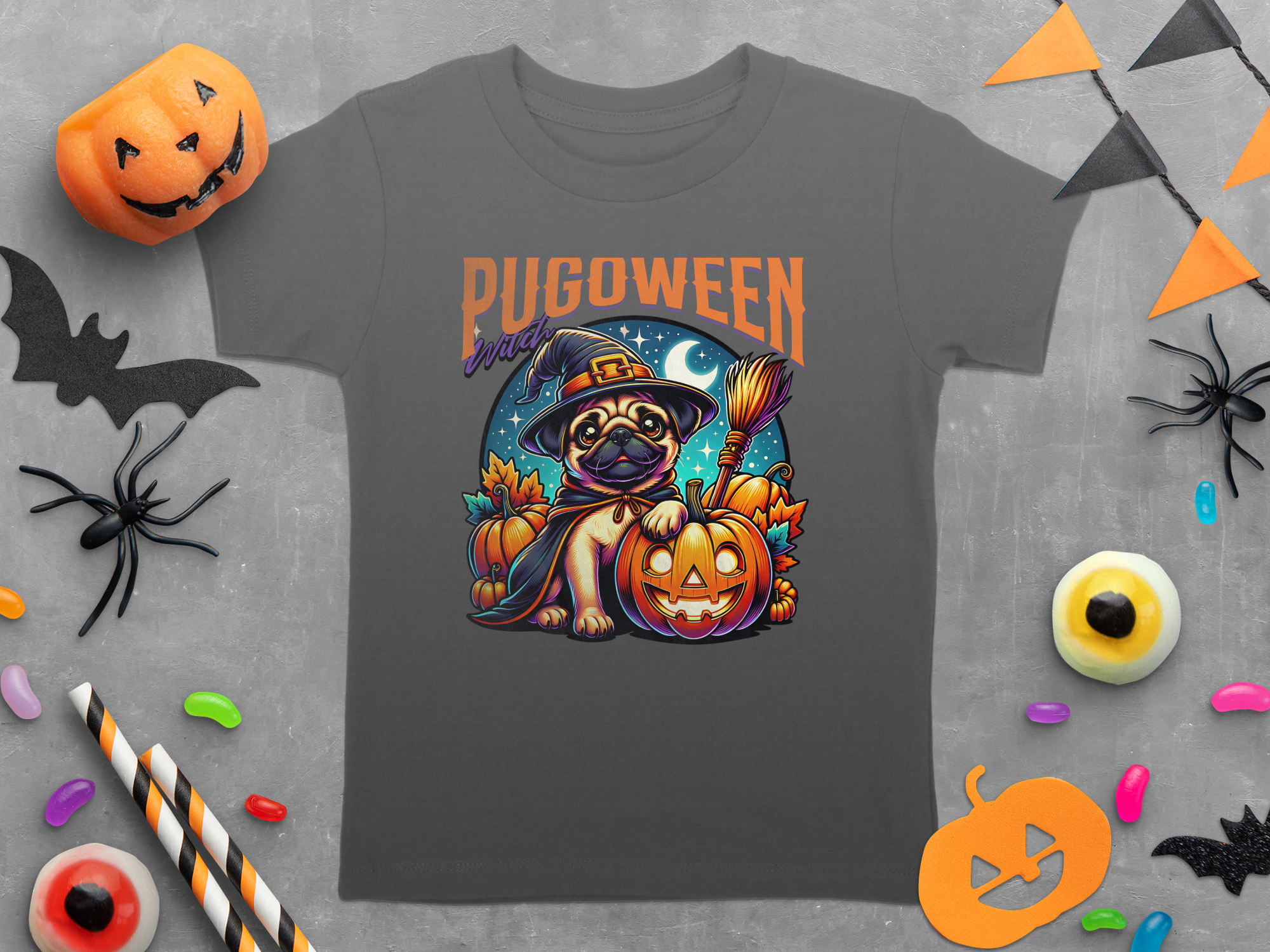 Pugoween Witch Halloween Design Cute Pug Puppy T-Shirt
