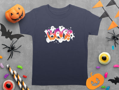 Boo Halloween Ghosts Stars Gradient Text Design T-Shirt