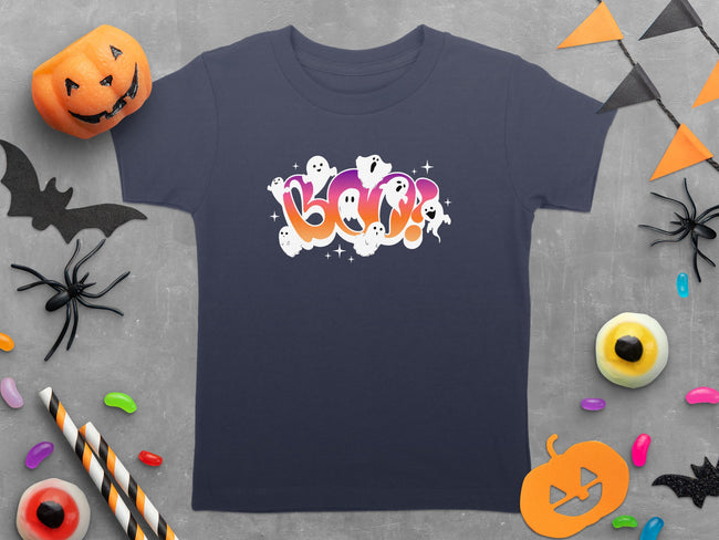 Boo Halloween Ghosts Stars Gradient Text Design T-Shirt