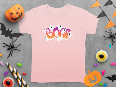 Boo Halloween Ghosts Stars Gradient Text Design T-Shirt