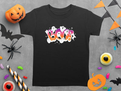 Boo Halloween Ghosts Stars Gradient Text Design T-Shirt