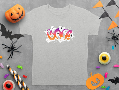 Boo Halloween Ghosts Stars Gradient Text Design T-Shirt
