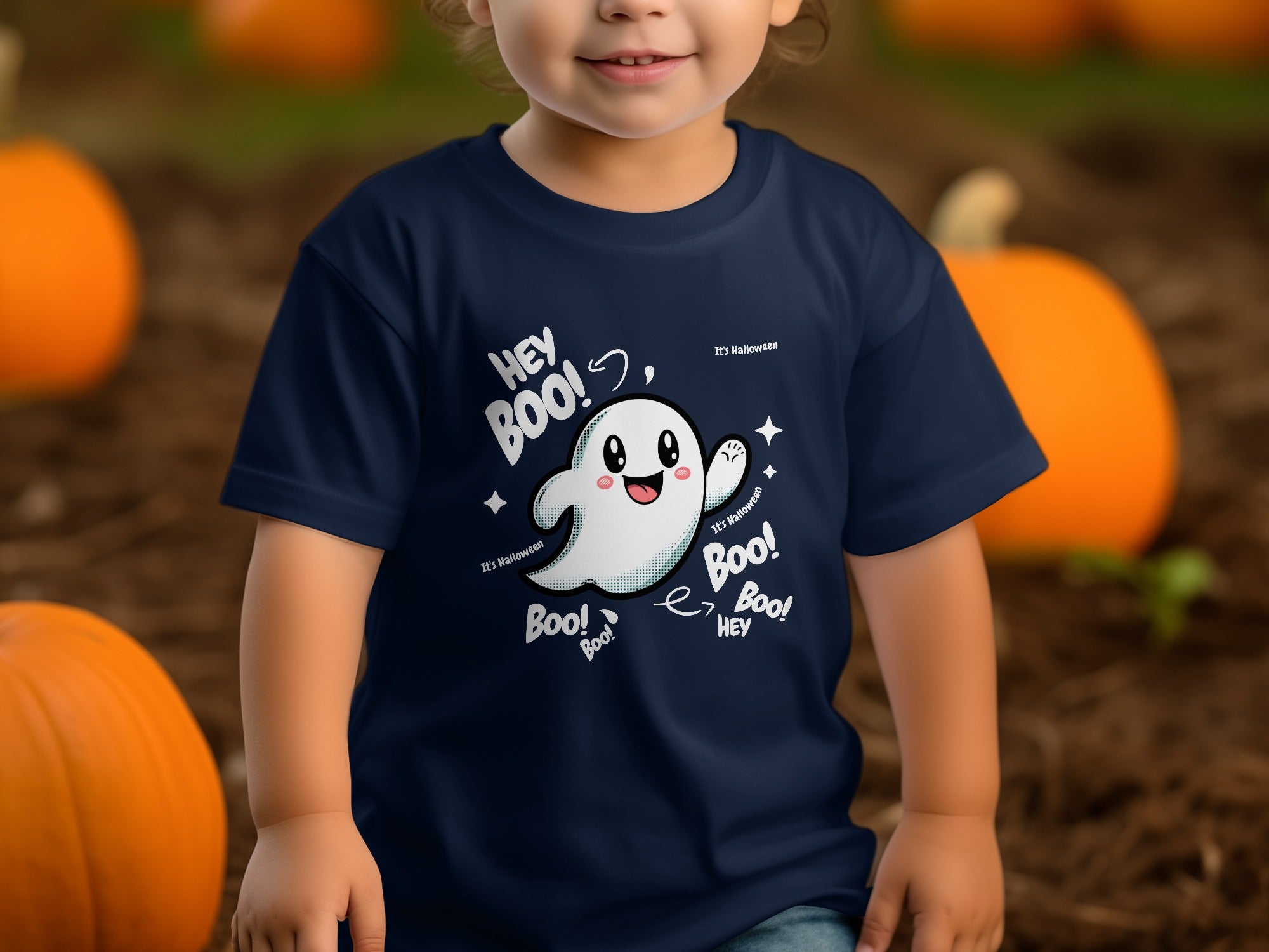 Cute Ghost Halloween Hey Boo Design Illustration T-Shirt