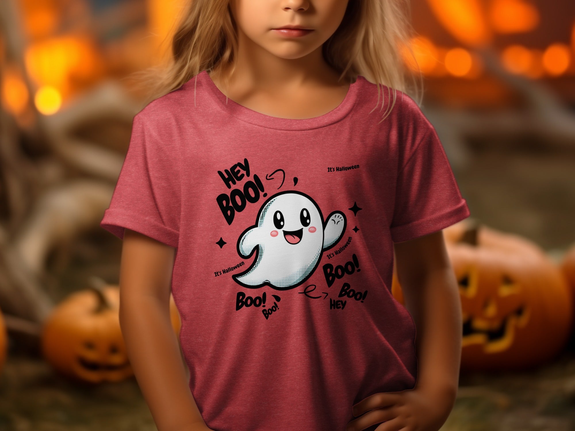 Cute Ghost Halloween Hey Boo Design Illustration T-Shirt