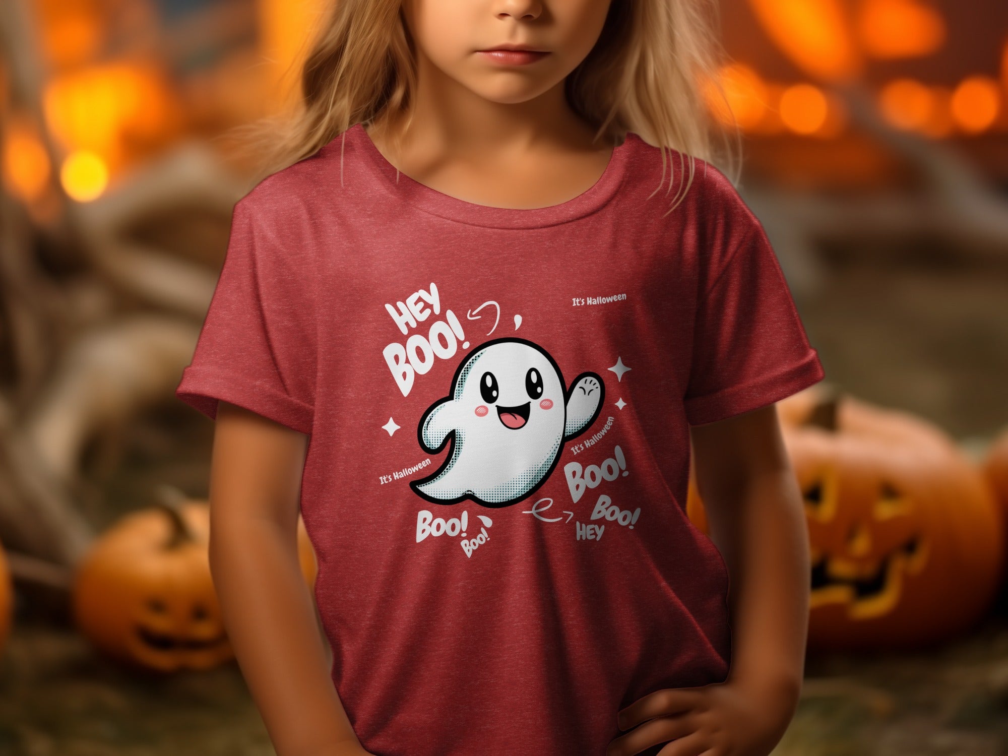 Cute Ghost Halloween Hey Boo Design Illustration T-Shirt