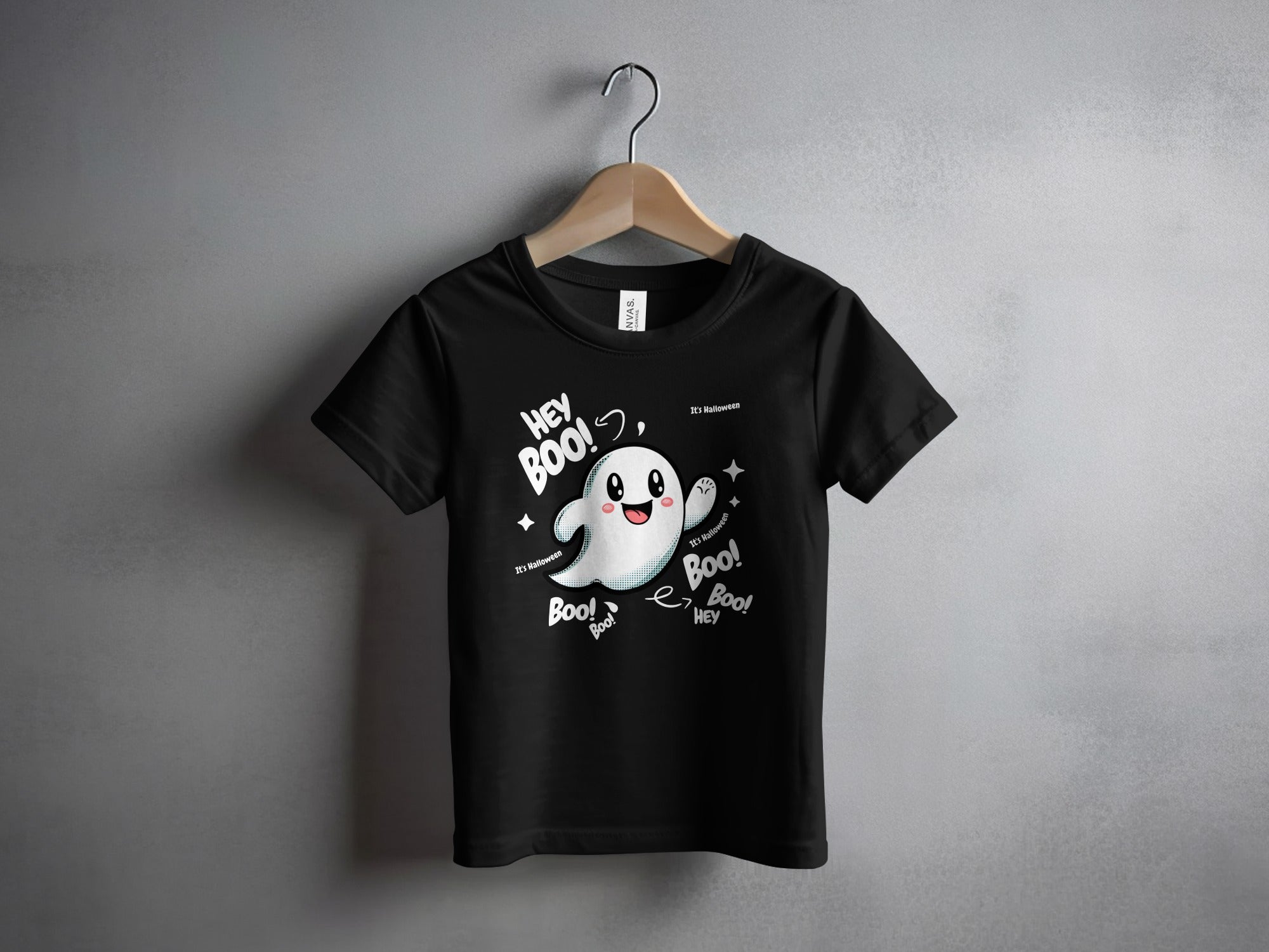 Cute Ghost Halloween Hey Boo Design Illustration T-Shirt