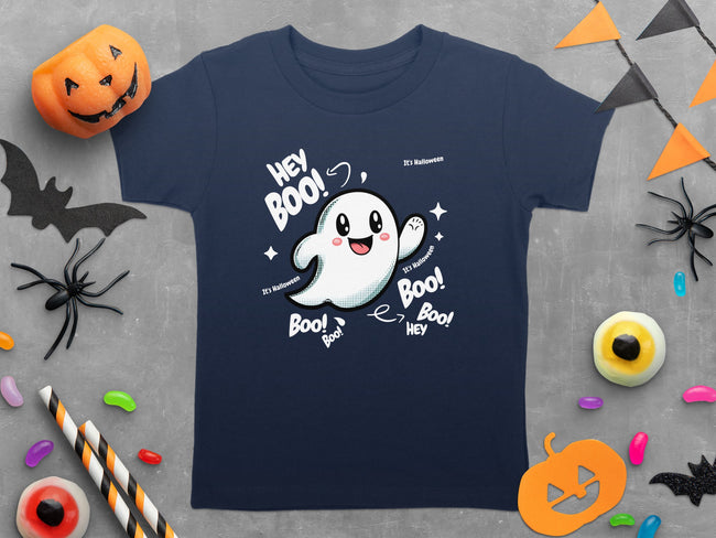 Cute Ghost Halloween Hey Boo Design Illustration T-Shirt