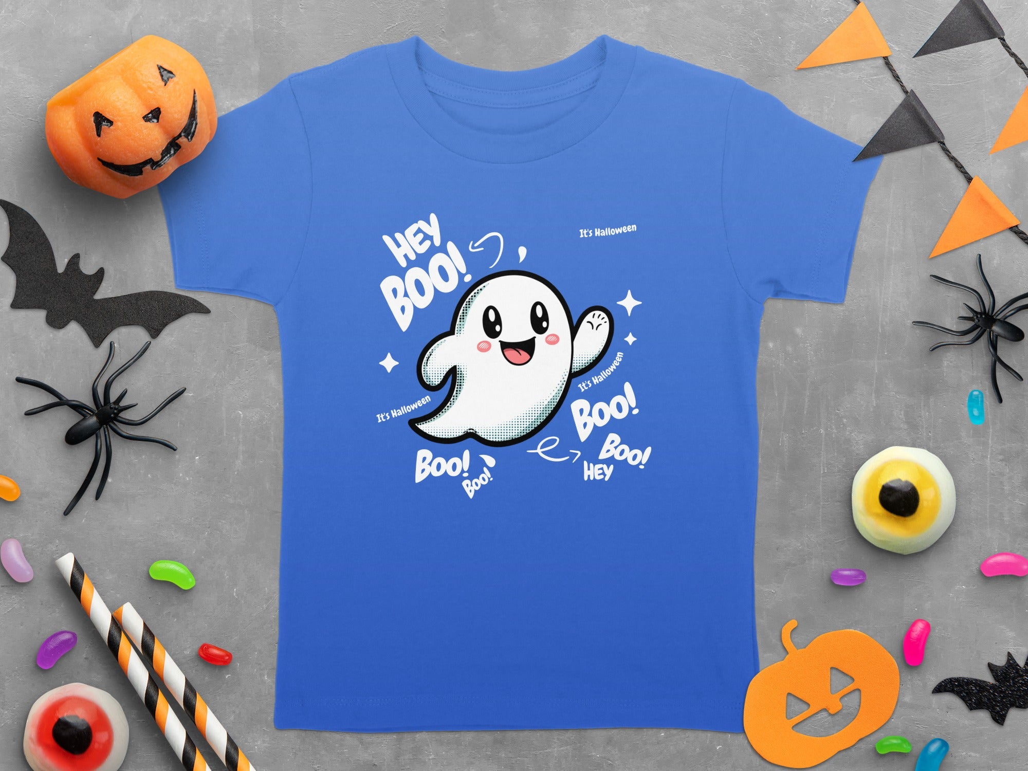 Cute Ghost Halloween Hey Boo Design Illustration T-Shirt