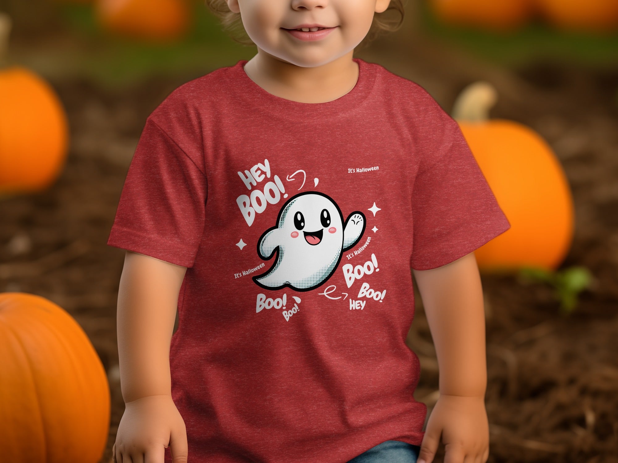 Cute Ghost Halloween Hey Boo Design Illustration T-Shirt