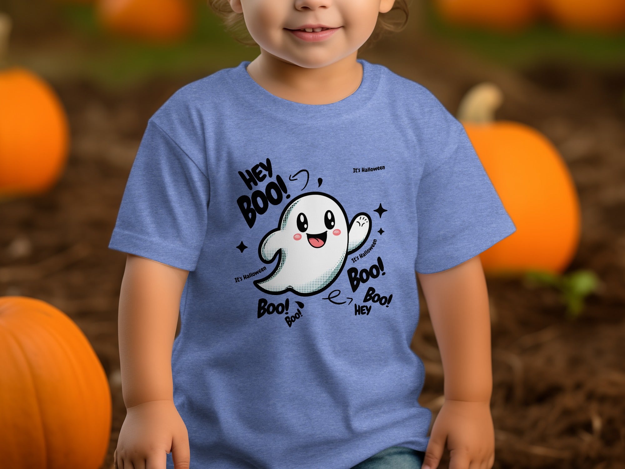 Cute Ghost Halloween Hey Boo Design Illustration T-Shirt