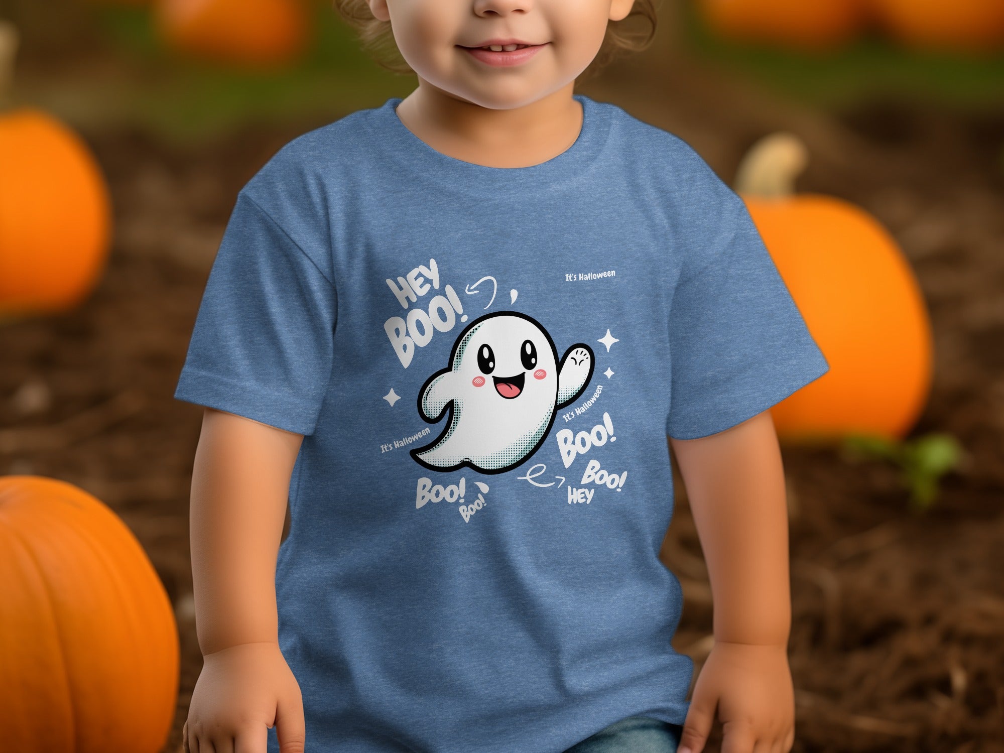 Cute Ghost Halloween Hey Boo Design Illustration T-Shirt