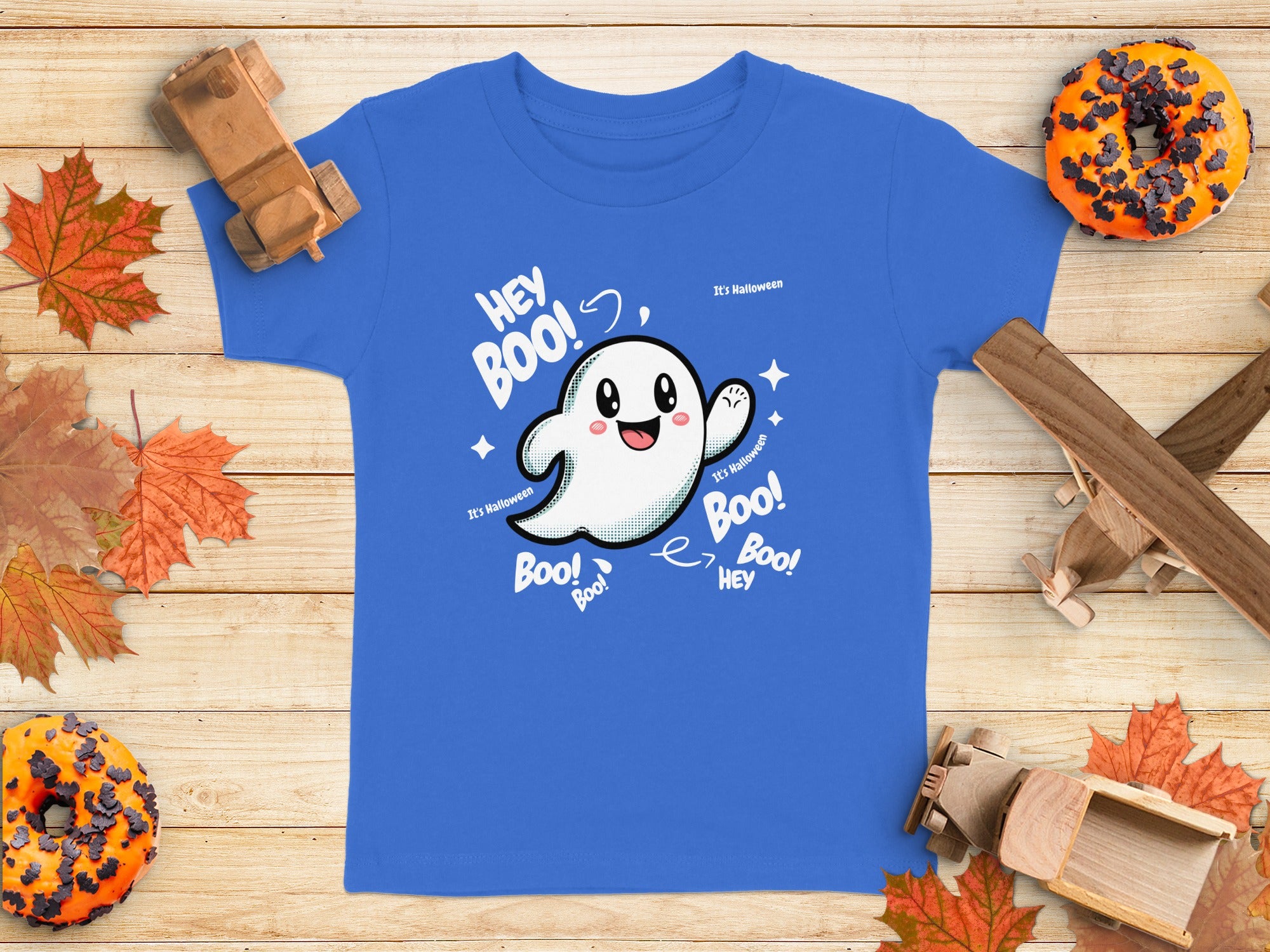 Cute Ghost Halloween Hey Boo Design Illustration T-Shirt