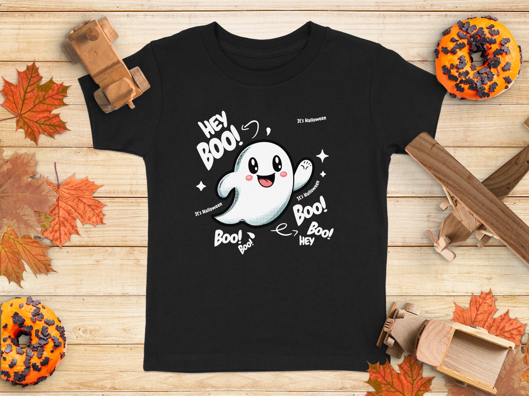 Cute Ghost Halloween Hey Boo Design Illustration T-Shirt