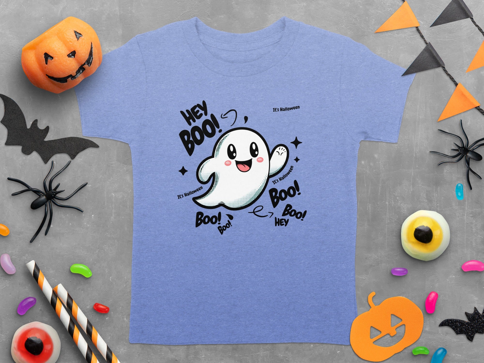 Cute Ghost Halloween Hey Boo Design Illustration T-Shirt