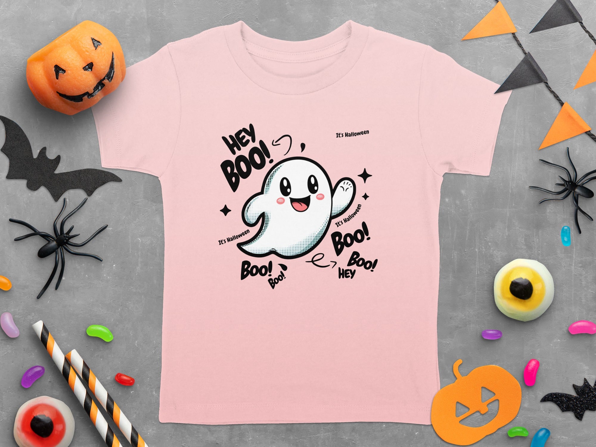 Cute Ghost Halloween Hey Boo Design Illustration T-Shirt
