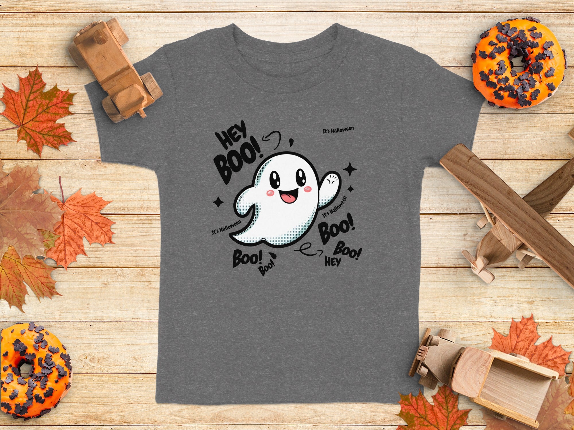Cute Ghost Halloween Hey Boo Design Illustration T-Shirt