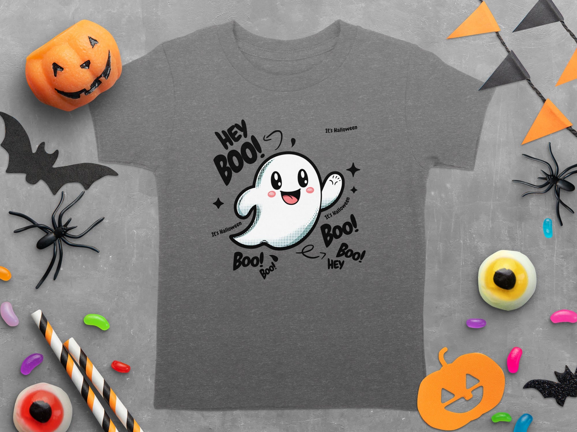 Cute Ghost Halloween Hey Boo Design Illustration T-Shirt