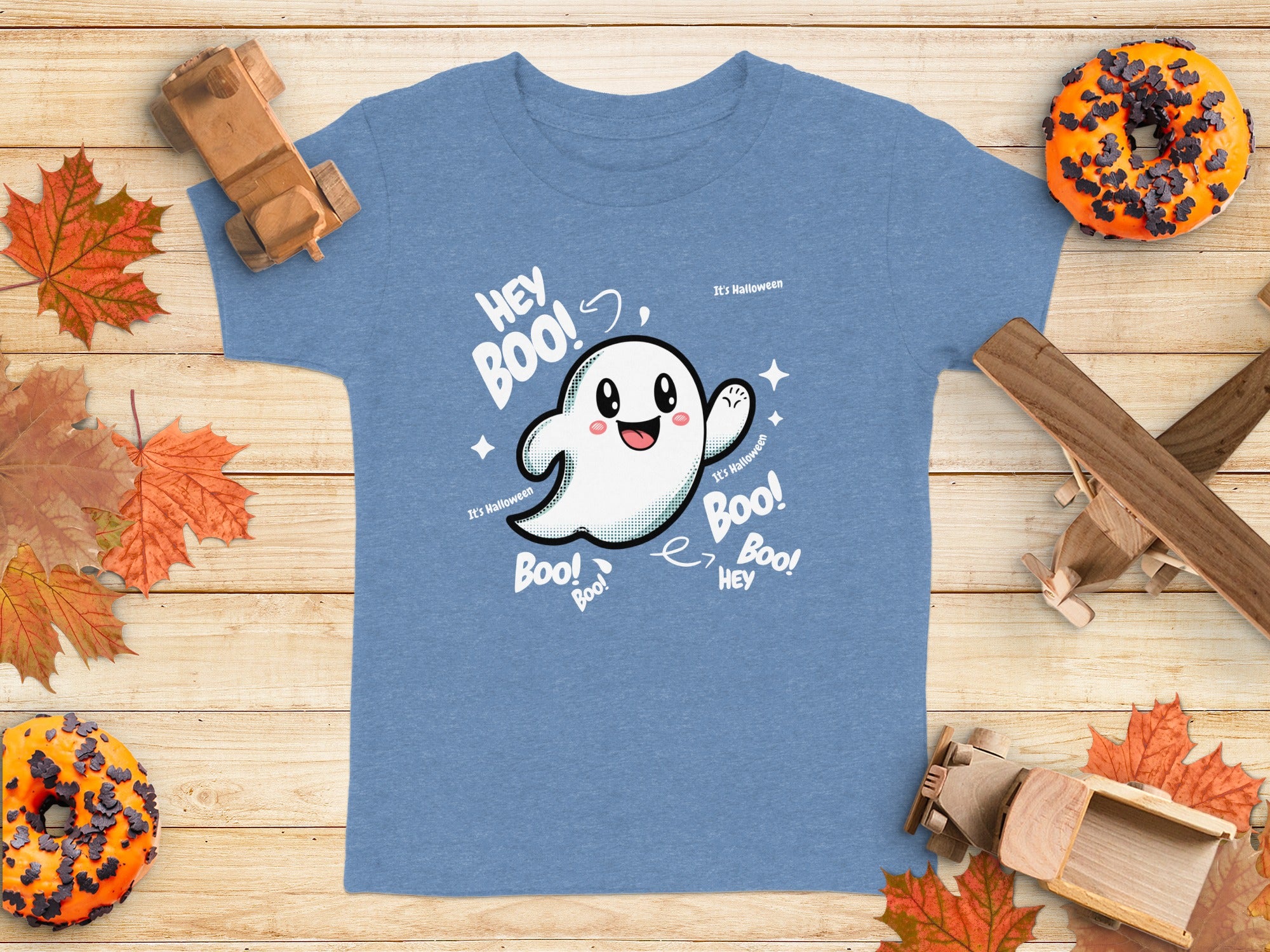 Cute Ghost Halloween Hey Boo Design Illustration T-Shirt