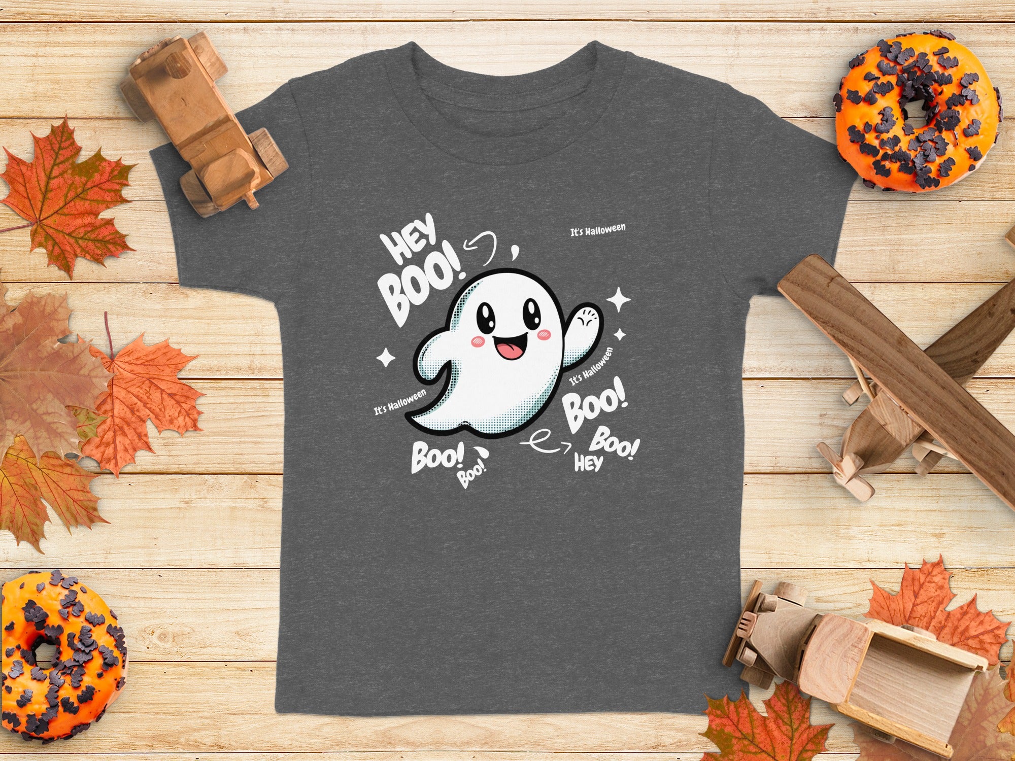 Cute Ghost Halloween Hey Boo Design Illustration T-Shirt