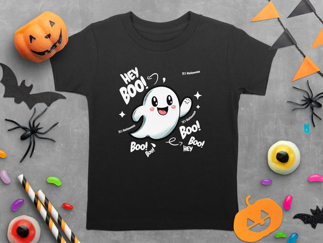Cute Ghost Halloween Hey Boo Design Illustration T-Shirt