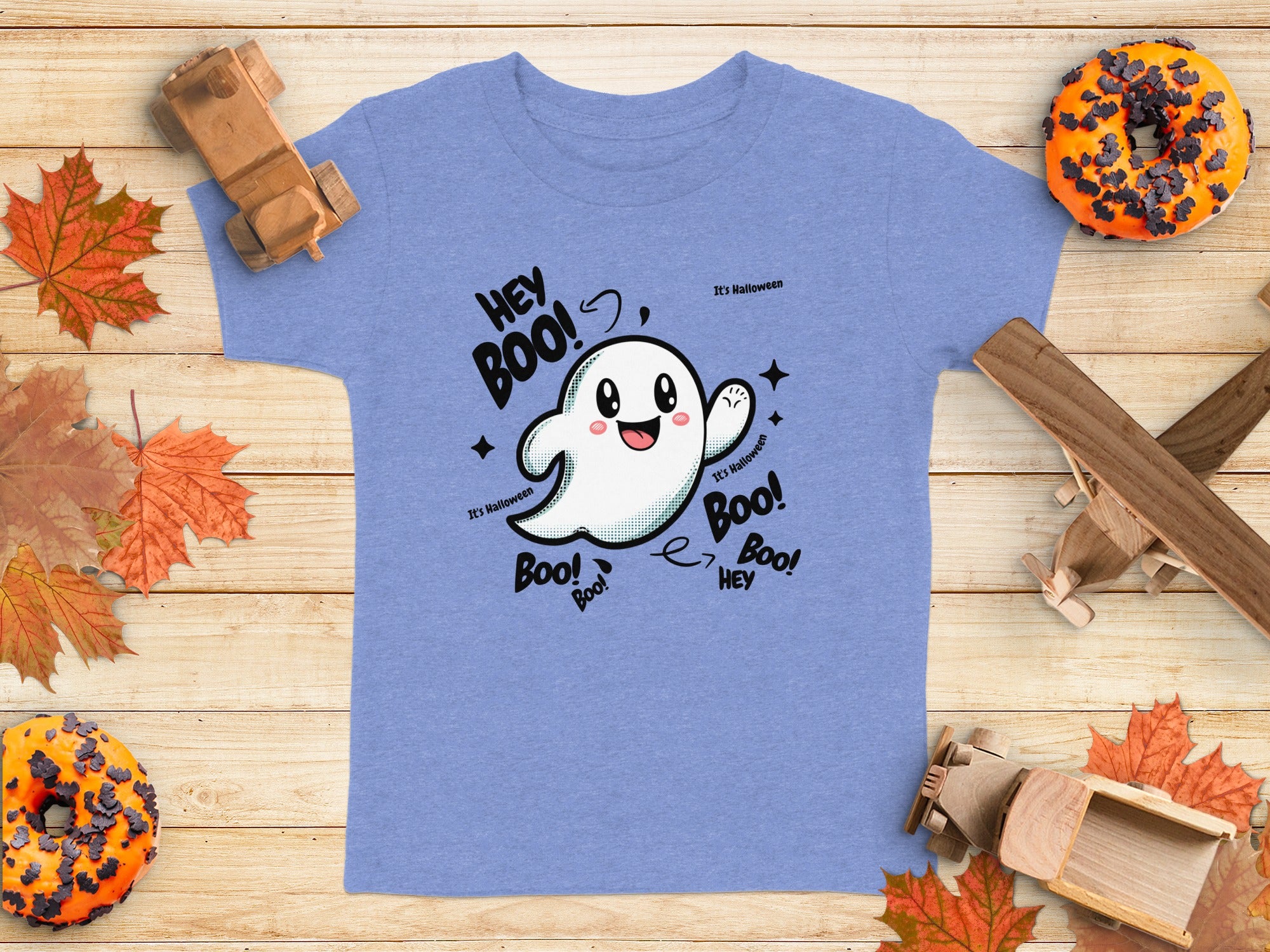 Cute Ghost Halloween Hey Boo Design Illustration T-Shirt