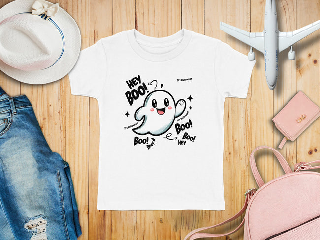 Cute Ghost Halloween Hey Boo Design Illustration T-Shirt