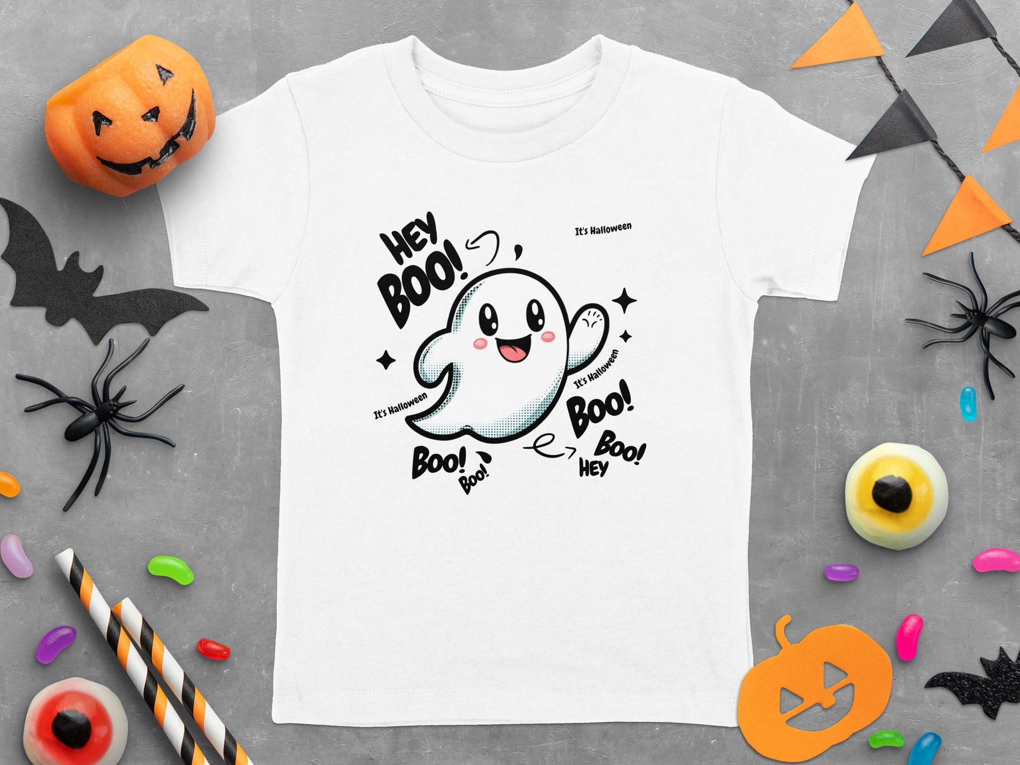 Cute Ghost Halloween Hey Boo Design Illustration T-Shirt