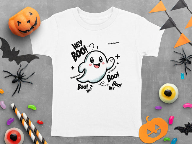 Cute Ghost Halloween Hey Boo Design Illustration T-Shirt