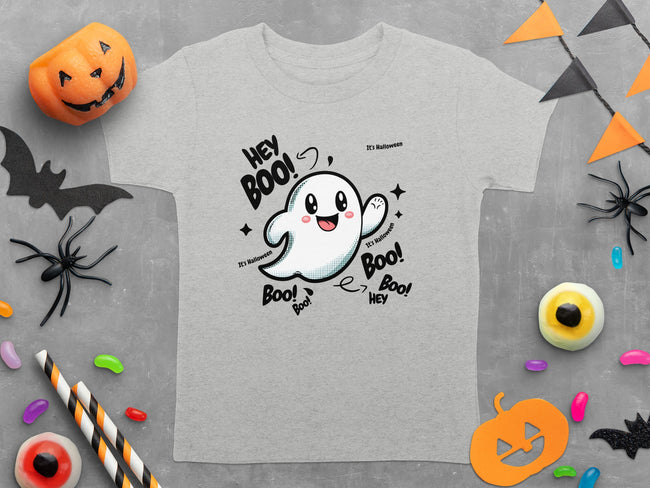 Cute Ghost Halloween Hey Boo Design Illustration T-Shirt