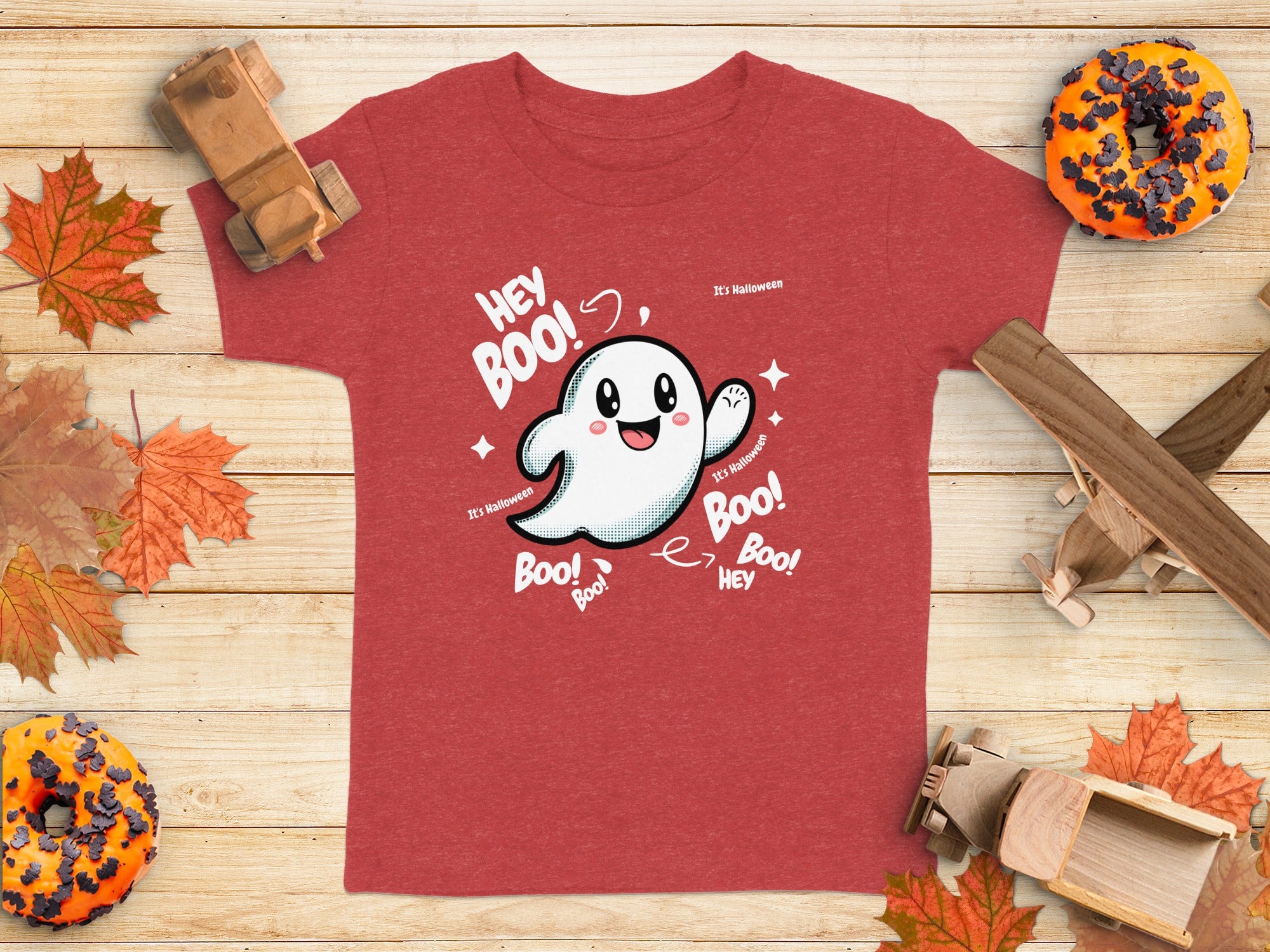 Cute Ghost Halloween Hey Boo Design Illustration T-Shirt