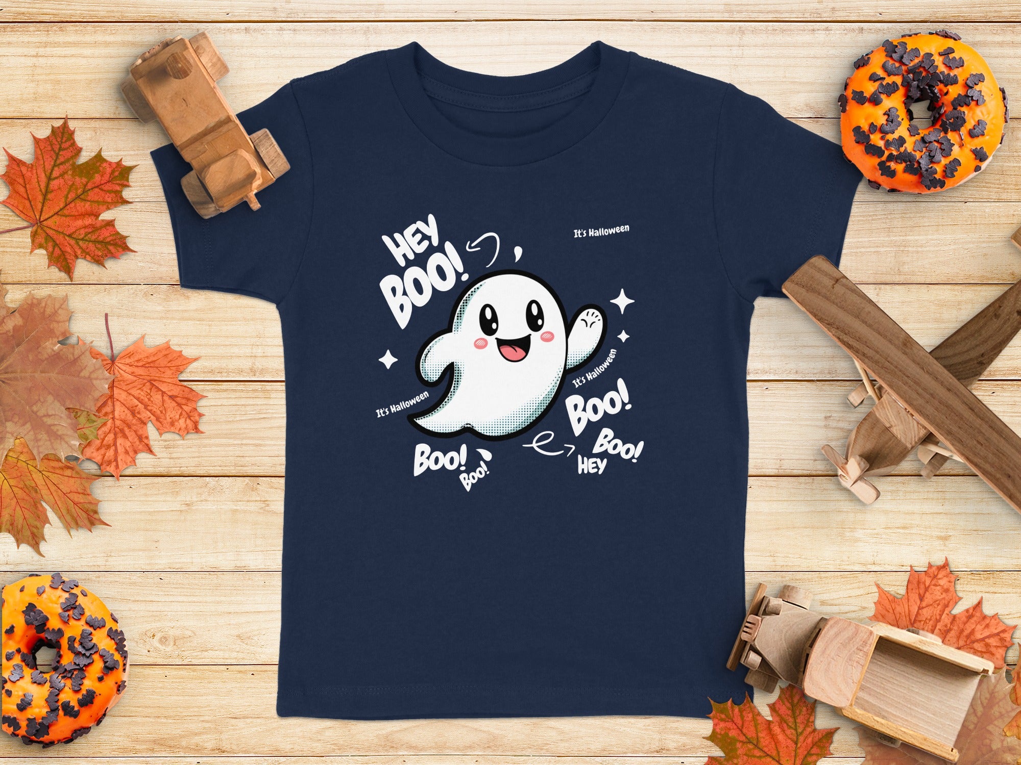 Cute Ghost Halloween Hey Boo Design Illustration T-Shirt