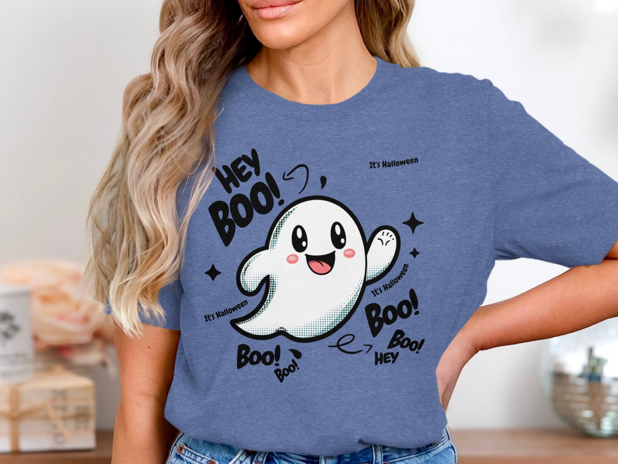 Hey Boo Halloween Ghost Graphic Tshirt product
