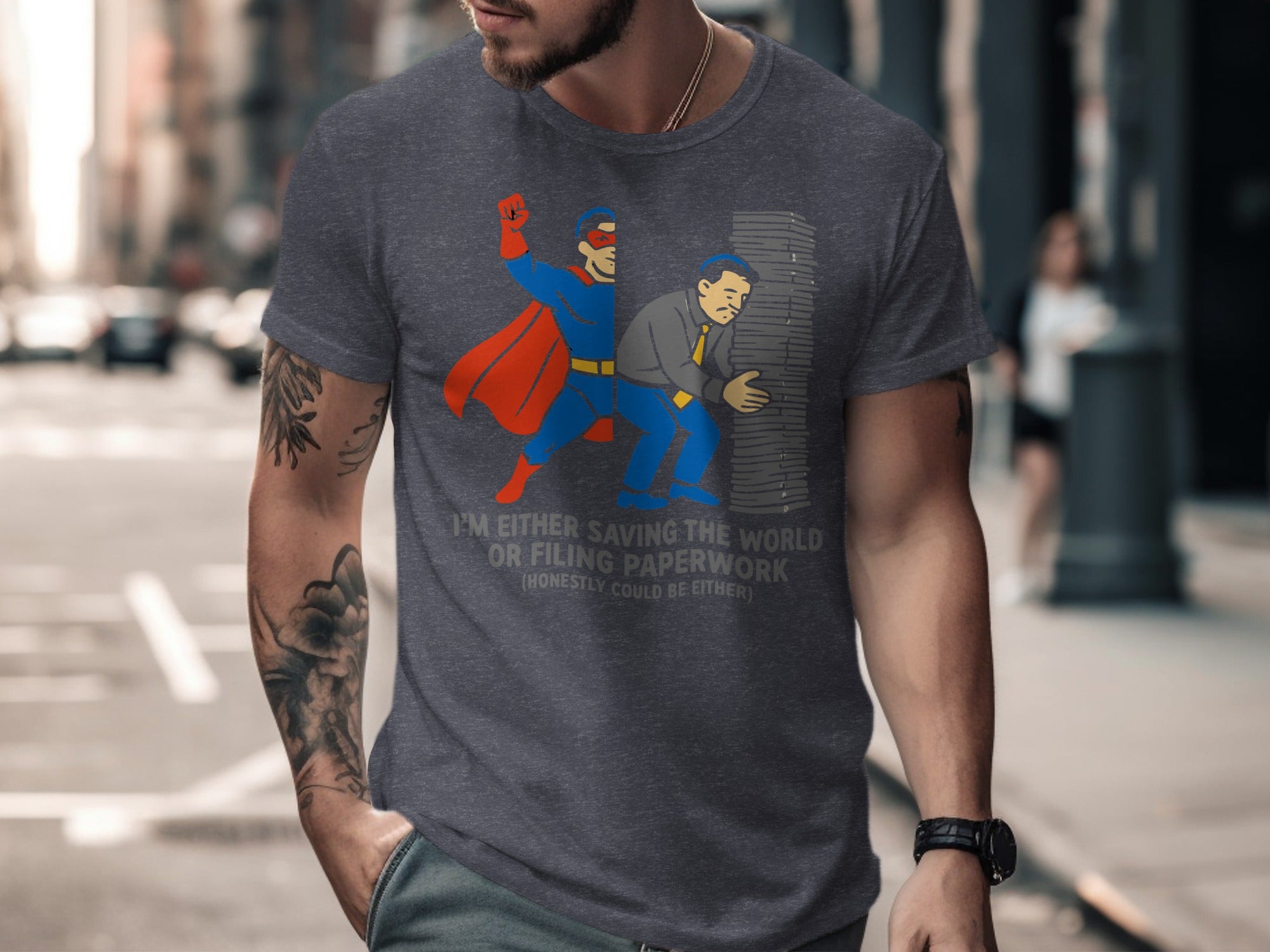 Saving the World or Filing Paperwork Graphic T-Shirt product type