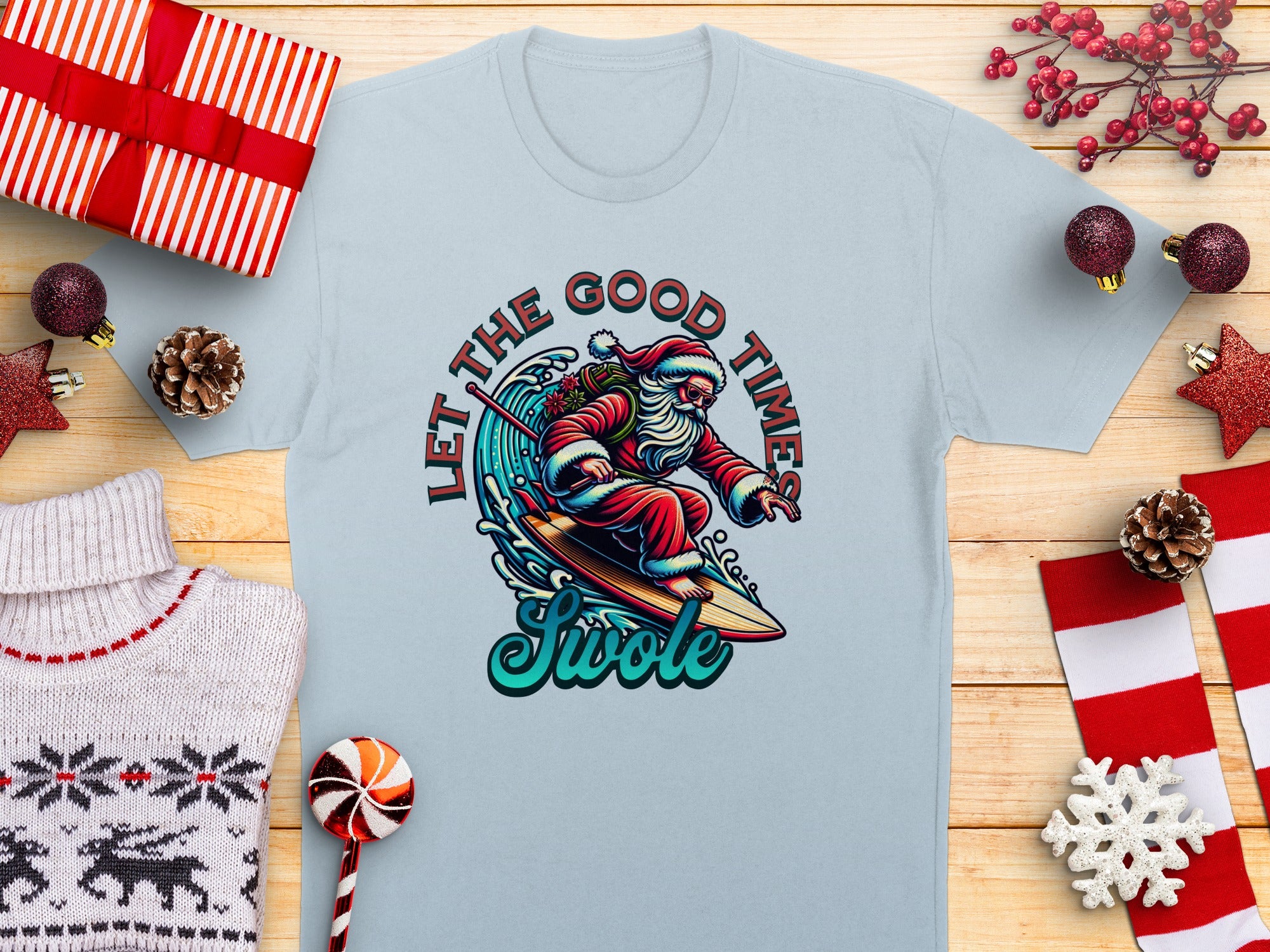 Let The Good Times Swole Santa Surfing T-shirt product type