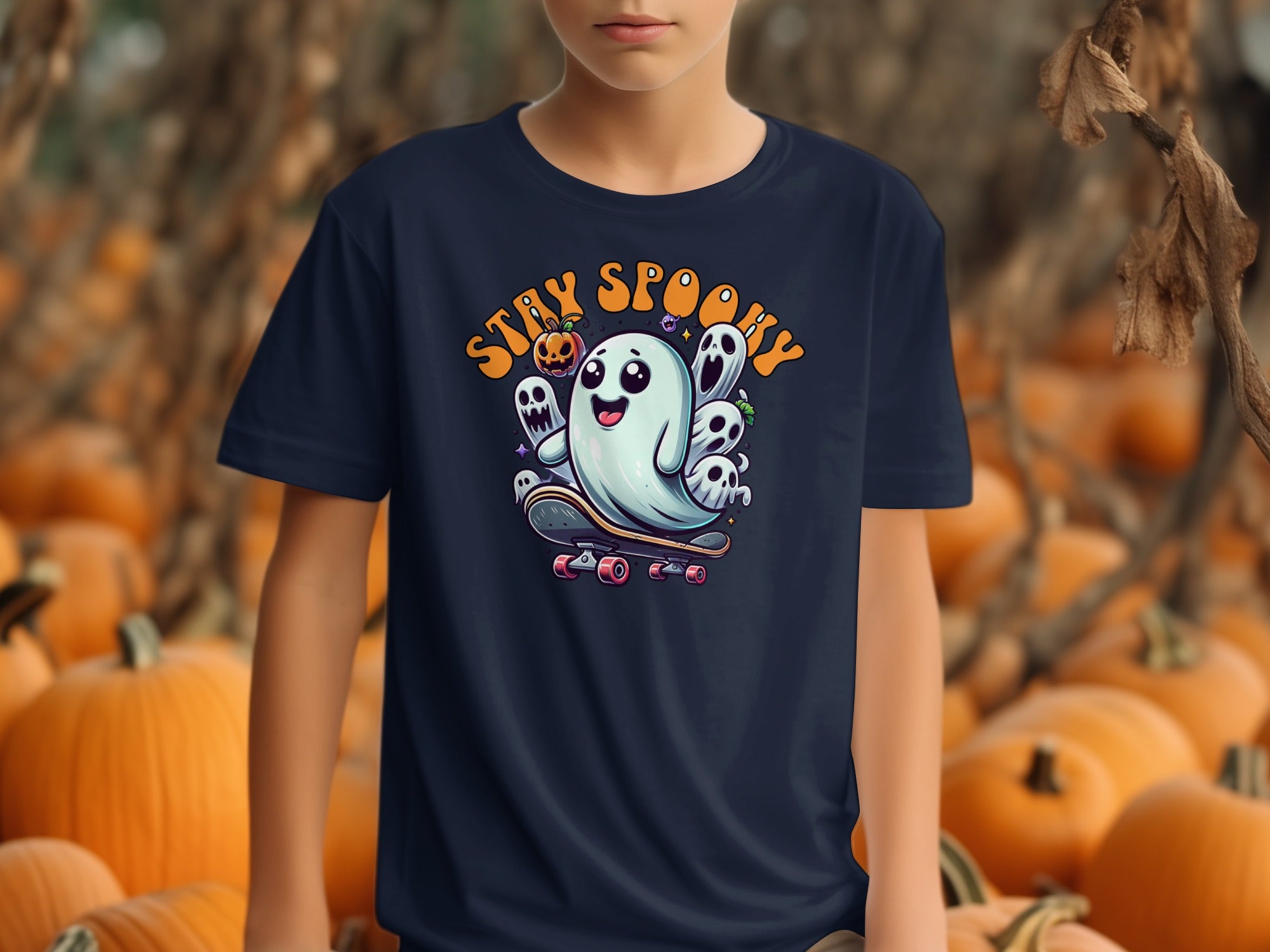 Stay Spooky Ghost on Skateboard Halloween T-shirt